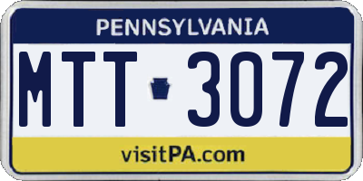 PA license plate MTT3072