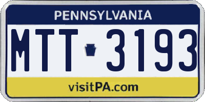 PA license plate MTT3193