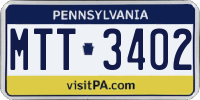 PA license plate MTT3402