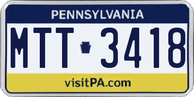 PA license plate MTT3418