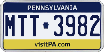 PA license plate MTT3982