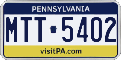 PA license plate MTT5402
