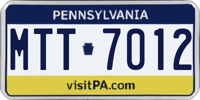 PA license plate MTT7012