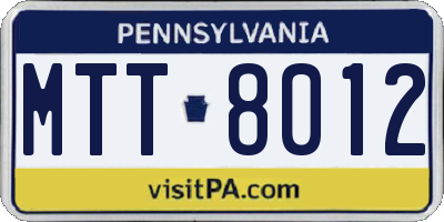 PA license plate MTT8012