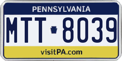 PA license plate MTT8039