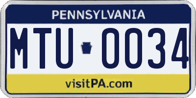 PA license plate MTU0034