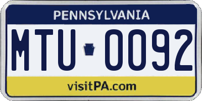 PA license plate MTU0092