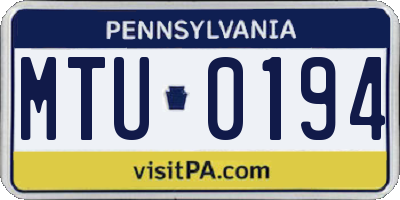 PA license plate MTU0194
