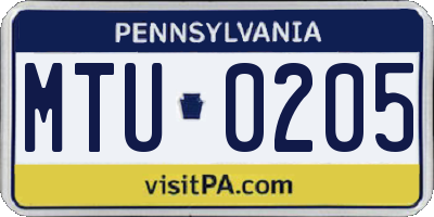 PA license plate MTU0205