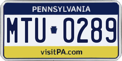PA license plate MTU0289
