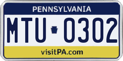 PA license plate MTU0302