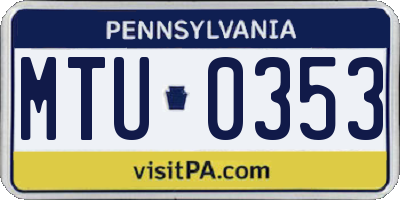 PA license plate MTU0353