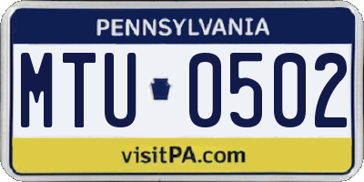 PA license plate MTU0502