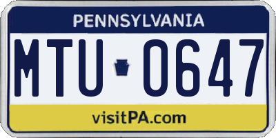 PA license plate MTU0647