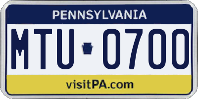 PA license plate MTU0700