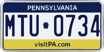 PA license plate MTU0734
