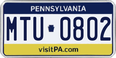 PA license plate MTU0802