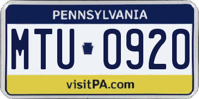 PA license plate MTU0920