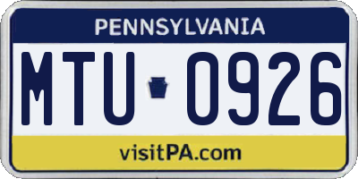 PA license plate MTU0926