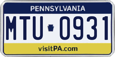 PA license plate MTU0931