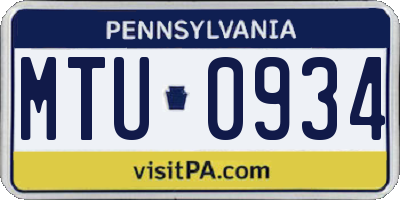 PA license plate MTU0934