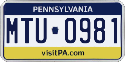 PA license plate MTU0981