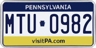 PA license plate MTU0982