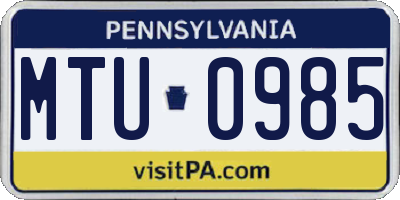 PA license plate MTU0985