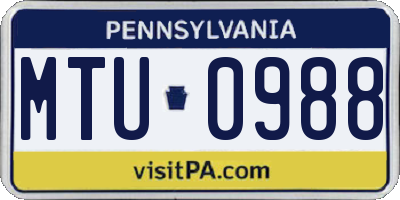 PA license plate MTU0988