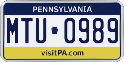 PA license plate MTU0989