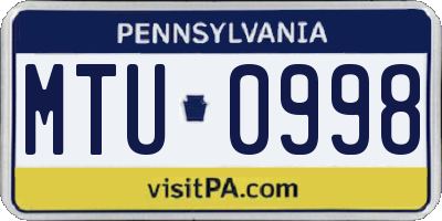 PA license plate MTU0998