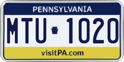 PA license plate MTU1020