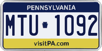 PA license plate MTU1092