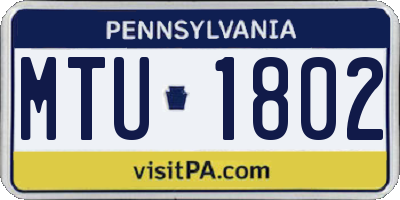 PA license plate MTU1802