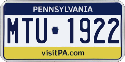 PA license plate MTU1922
