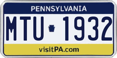 PA license plate MTU1932