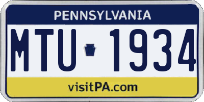 PA license plate MTU1934