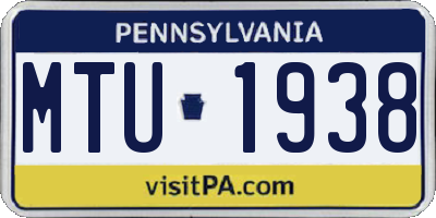PA license plate MTU1938