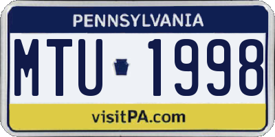 PA license plate MTU1998