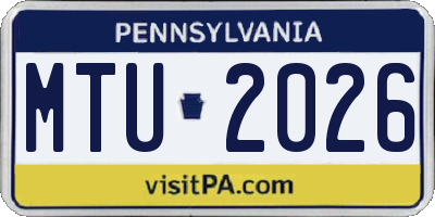 PA license plate MTU2026