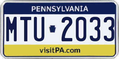 PA license plate MTU2033