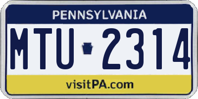 PA license plate MTU2314