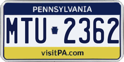 PA license plate MTU2362
