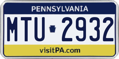 PA license plate MTU2932