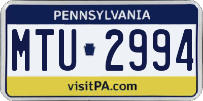 PA license plate MTU2994