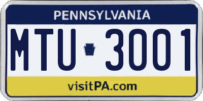 PA license plate MTU3001