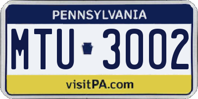 PA license plate MTU3002