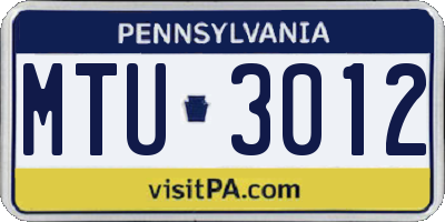 PA license plate MTU3012