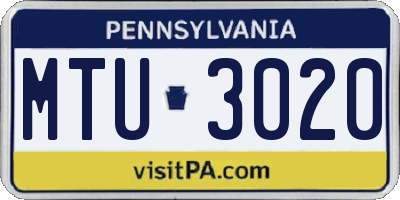 PA license plate MTU3020