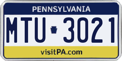 PA license plate MTU3021